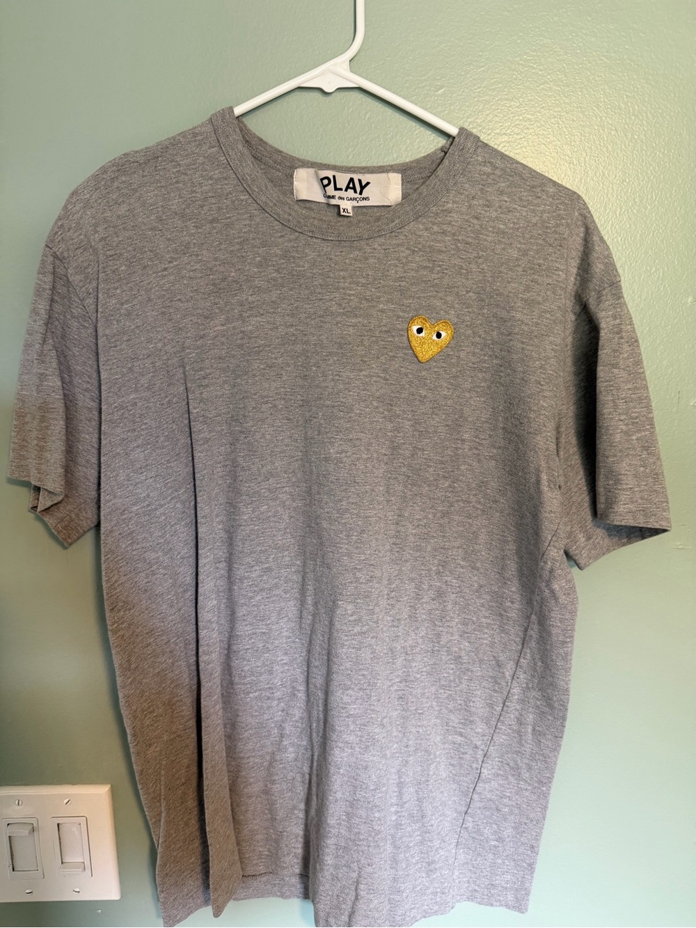 Comme des Garcons PLAY Gray Tee with Yellow Heart Patch